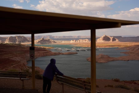 An overlook near the Wahweap Marina on Lake Powell in July 2026. The reservoir is nearing a record low level.Photograph: John Locher/AP