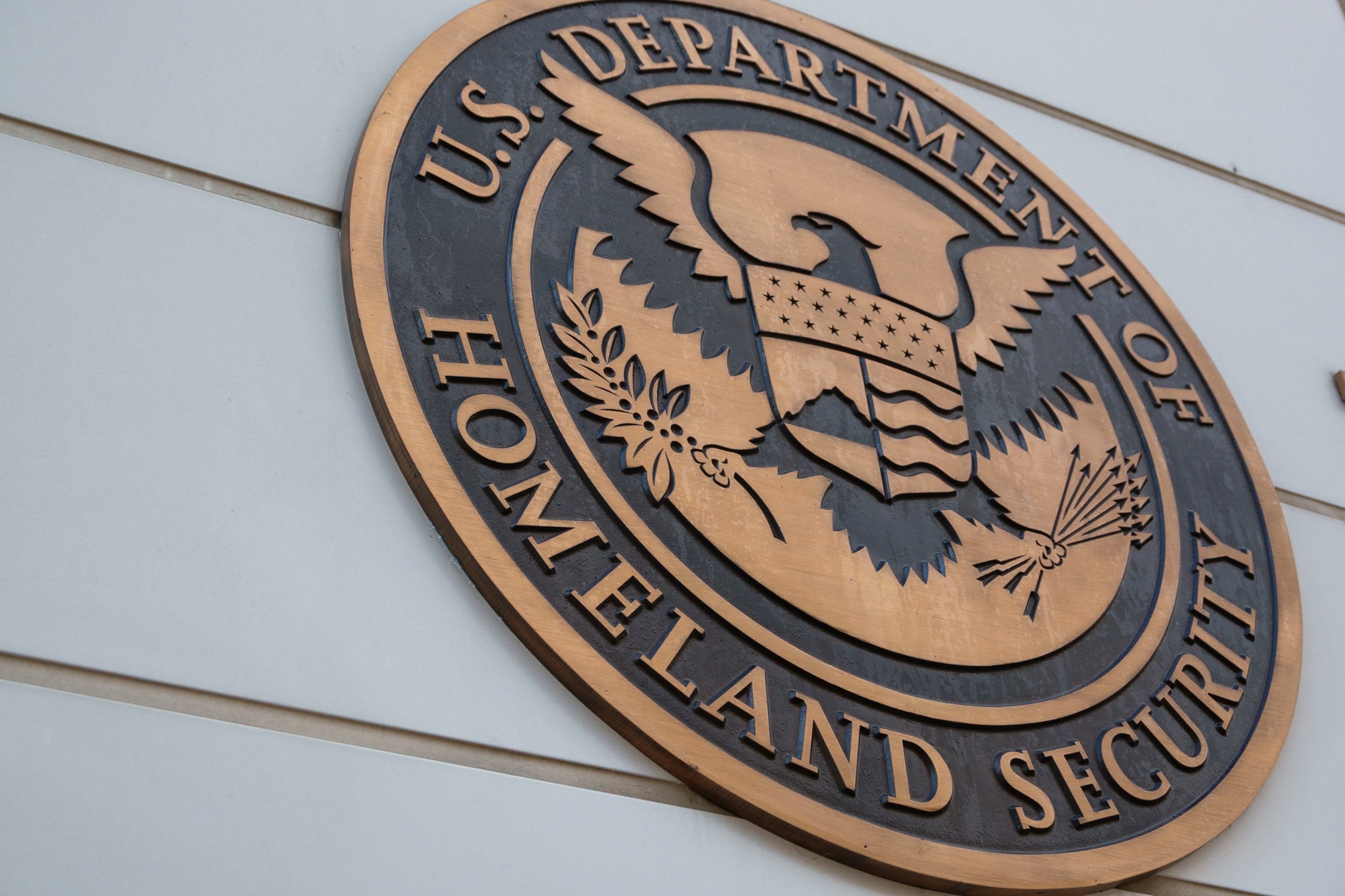 The seal of the U.S. Department of Homeland Security is displayed outside the headquarters of the Federal Emergency Management Agency, July 25, 2026 in Washington.Kevin Carter/Getty Images