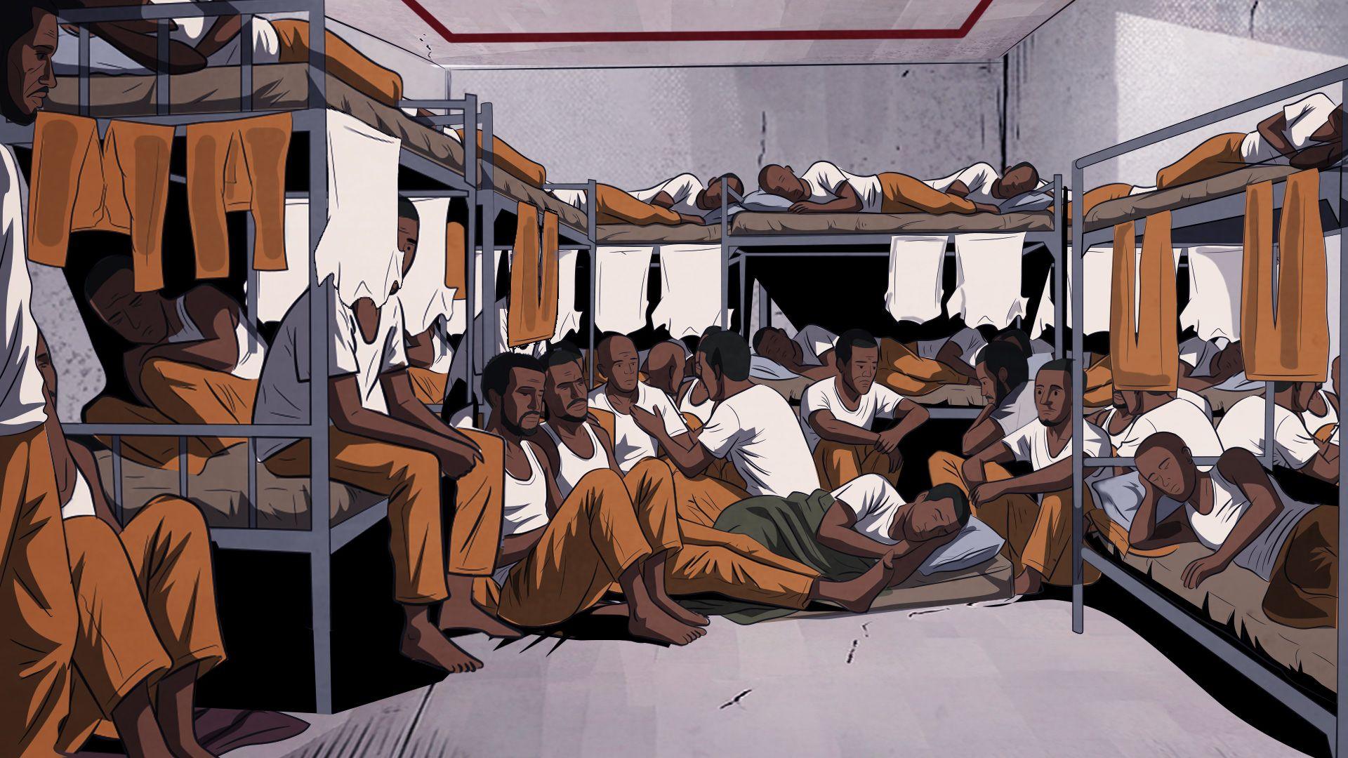 Image caption,The seven Ethiopians who spoke to the BBC said conditions inside the prison were harsh