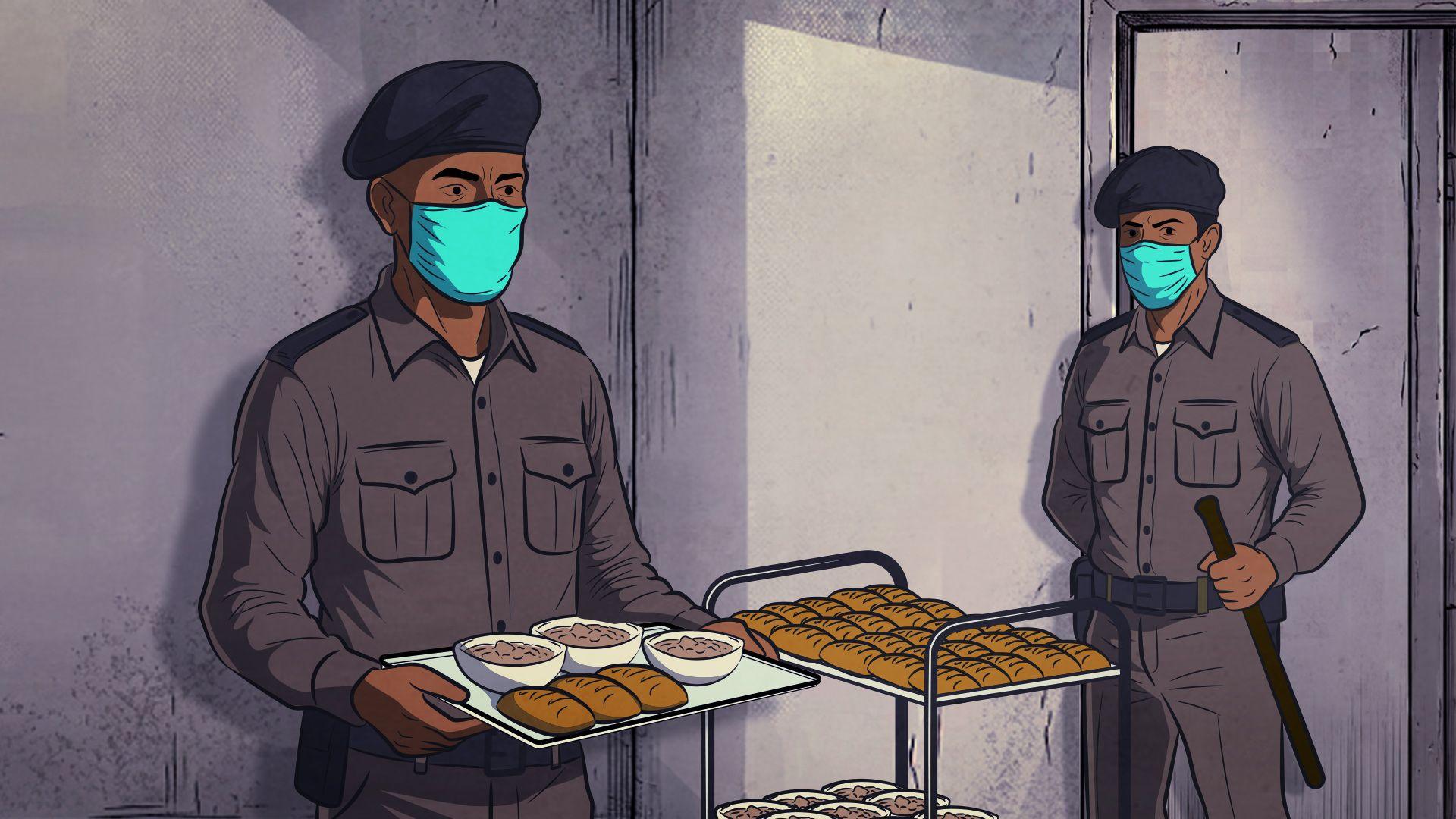 Image caption,One prisoner described how their cell door was opened once a day when a guard brought in food