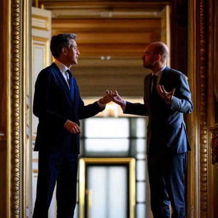 The UK foreign secretary, Ed Miliband, speaks with his French counterpart, Jean-Noël Barrot, during a visit to the Quai d’Orsay in Paris last week.Photograph: Leon Neal/Reuters