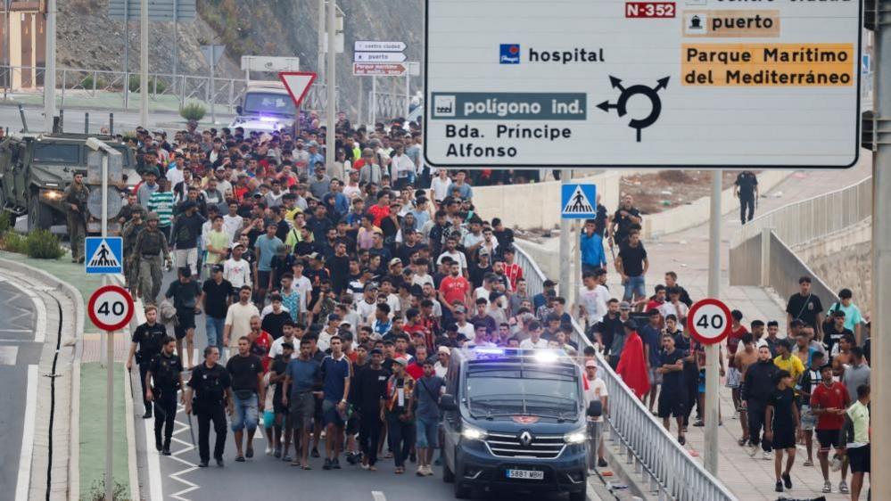Image caption,Spain says it has fully regained control of its border following the mass crossings into Ceuta