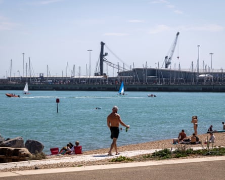 The frontline of a war zone? The Dover seafront, where rightwing influencers and politicians flock to make content for social media about an ‘invasion’.Photograph: Andrew Aitchison/The Guardian