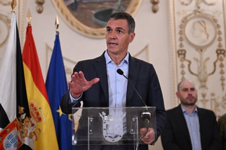 Pedro Sánchez speaking at a press conference in Ceuta on Friday.Photograph: Borja Puig de la Bellacasa/Moncloa handout/EPA