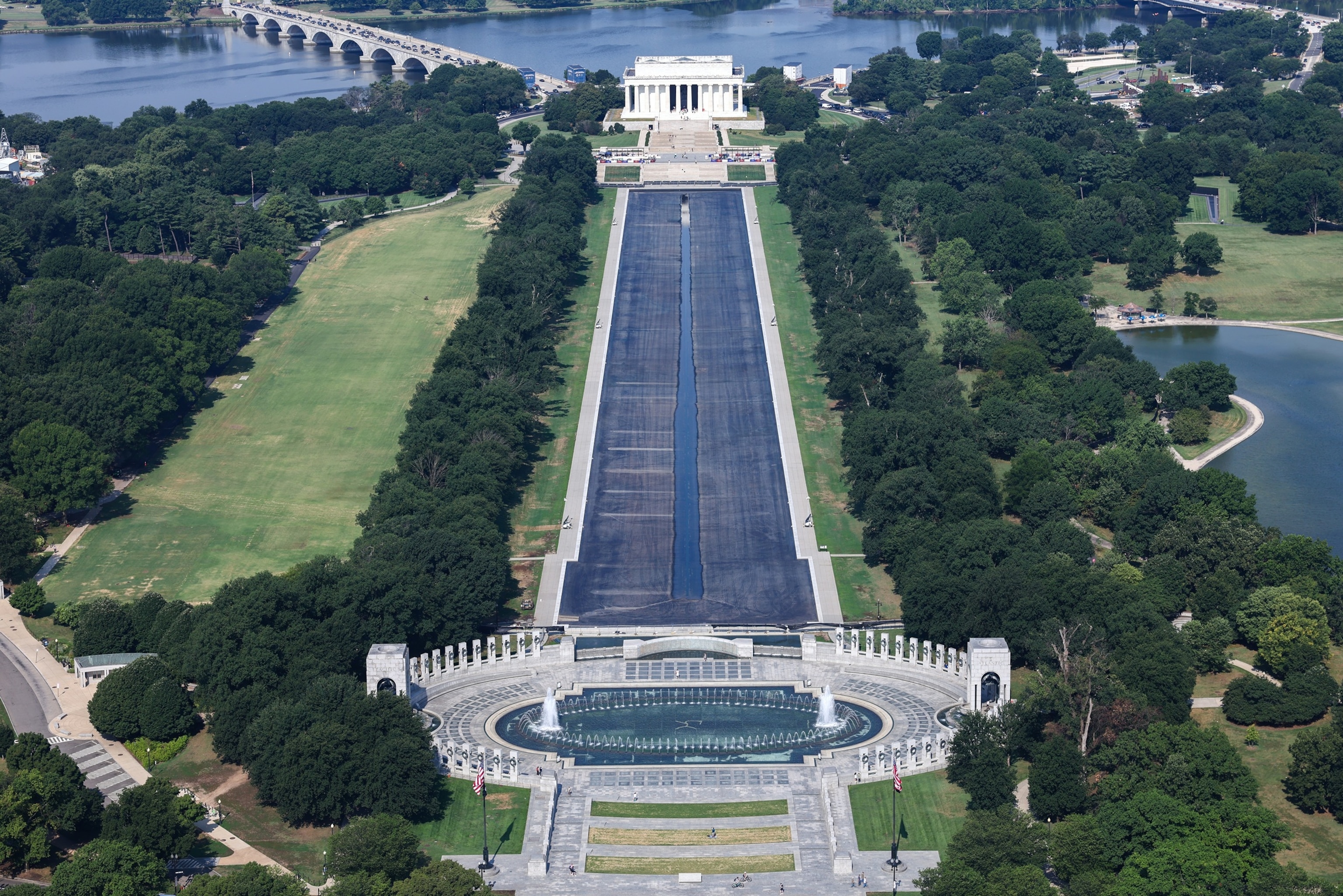 The drained Reflecting Pool and Lincoln Memorial are seen on the National Mall on July 22, 2026, in Washington, DC.Finn Gomez/Getty Images