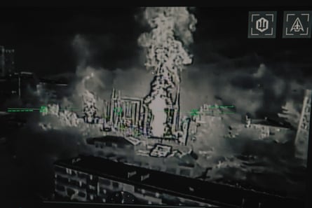 A Ukrainian drone hits an electricity substation in Alushta. The 414th Separate Unmanned Strike Aviation Brigade, AKA Magyar’s Birds, hit 12 other power plants in occupied Crimea and southern Ukraine on the same night.Photograph: Alessio Mamo/The Guardian