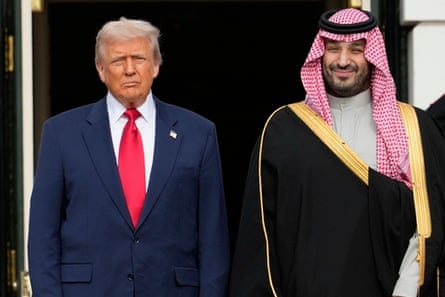 Saudi Arabia’s crown prince, Mohammed bin Salman (right), called Trump on Saturday to express concerns about strikes on Iran.Photograph: Mark Schiefelbein/AP