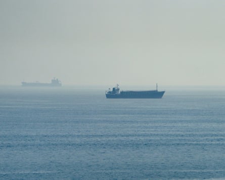 Vessels in the strait of Hormuz, as seen from Musandam, Oman, on Friday.Photograph: Reuters