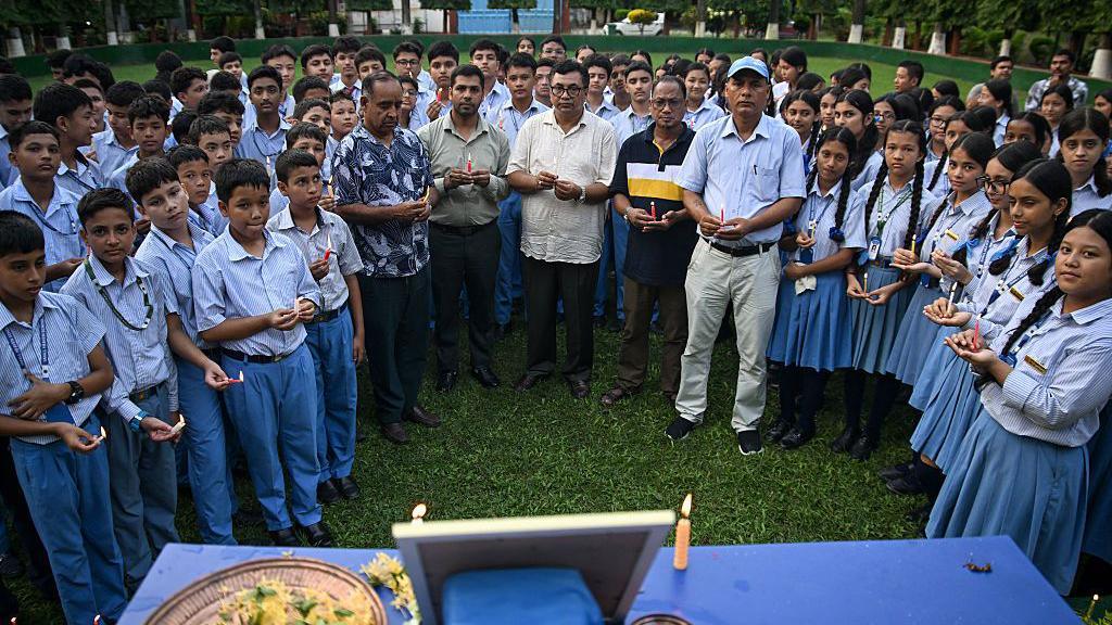 Image caption,He was among dozens that gathered at the Small Heaven school in Chitwan