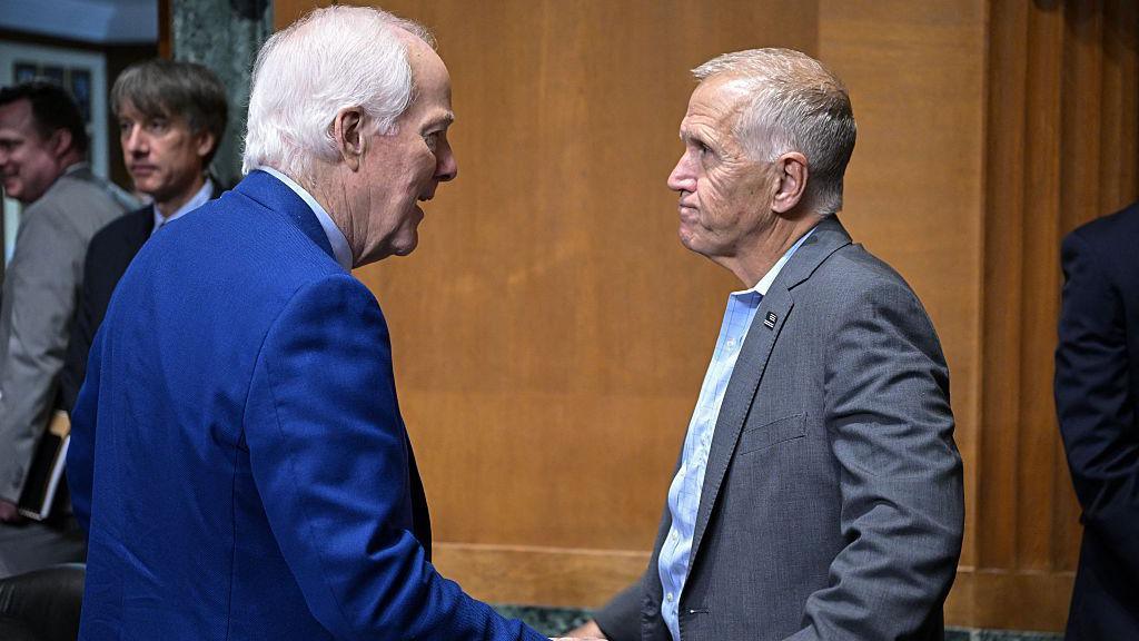Image caption,Senators John Cornyn (left) and Thom Tillis wanted written assurances that the fund would not be revived.
