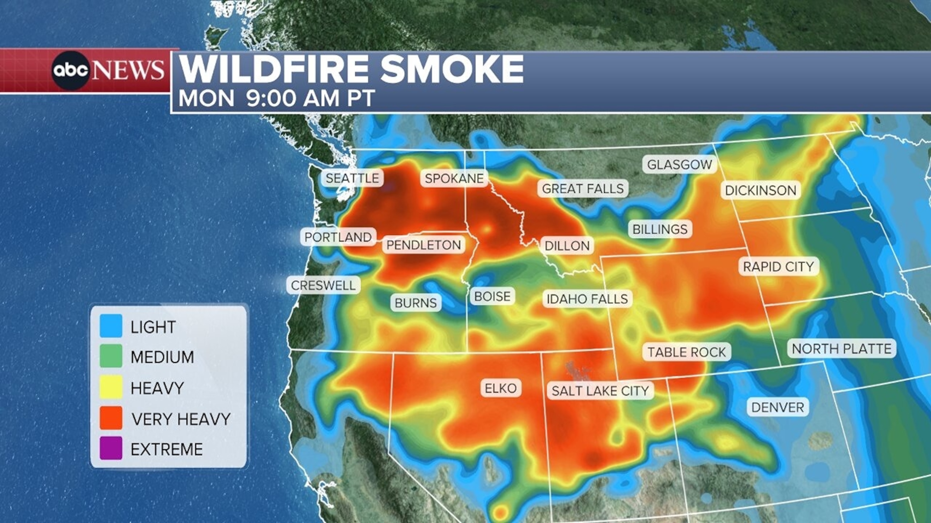 An ABC News graphic shows the forecast on Monday, Aug. 3, 2026.ABC News