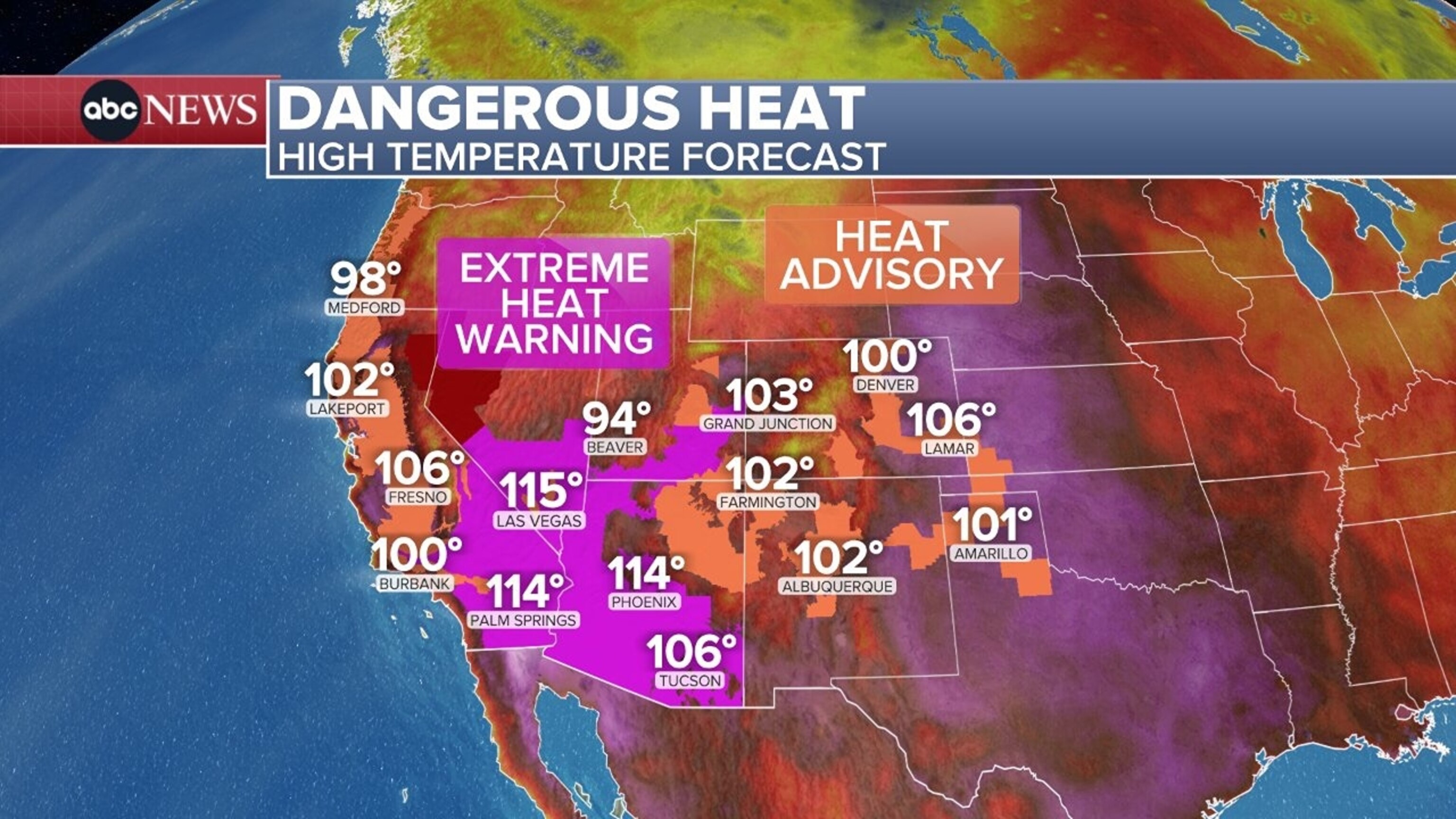 An ABC News graphic shows the forecast on Monday, Aug. 3, 2026.ABC News