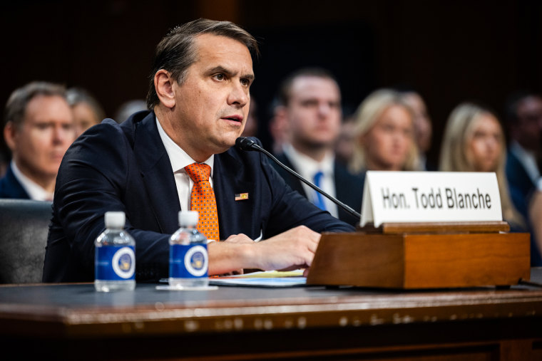 Todd Blanche attends a Senate Judiciary Committee confirmation hearing on his nomination to be attorney general in Washington, D.C., on July 15.Nathan Posner / Anadolu via Getty Images file