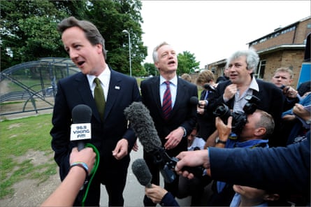 Rod Liddle (right) with the then Conservative party leader, David Cameron, campaigning with his home affairs spokesperson, David Davis.Photograph: Christopher Thomond/The Guardian