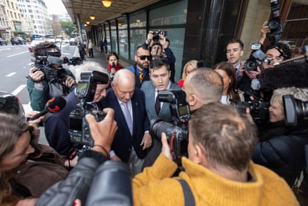 ‘Walking into court, at the epicentre of a glacially moving press pack, it was all about Alan. That evaporated as soon as he stepped inside the claustrophobic confines of court 3.1.’Photograph: Damian Shaw/AAP