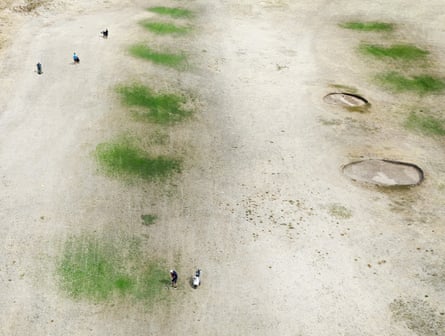 Golfers play at the North Wales Golf Club as a drought continues across in Llandudno, Wales.Photograph: Carl Recine/Getty Images