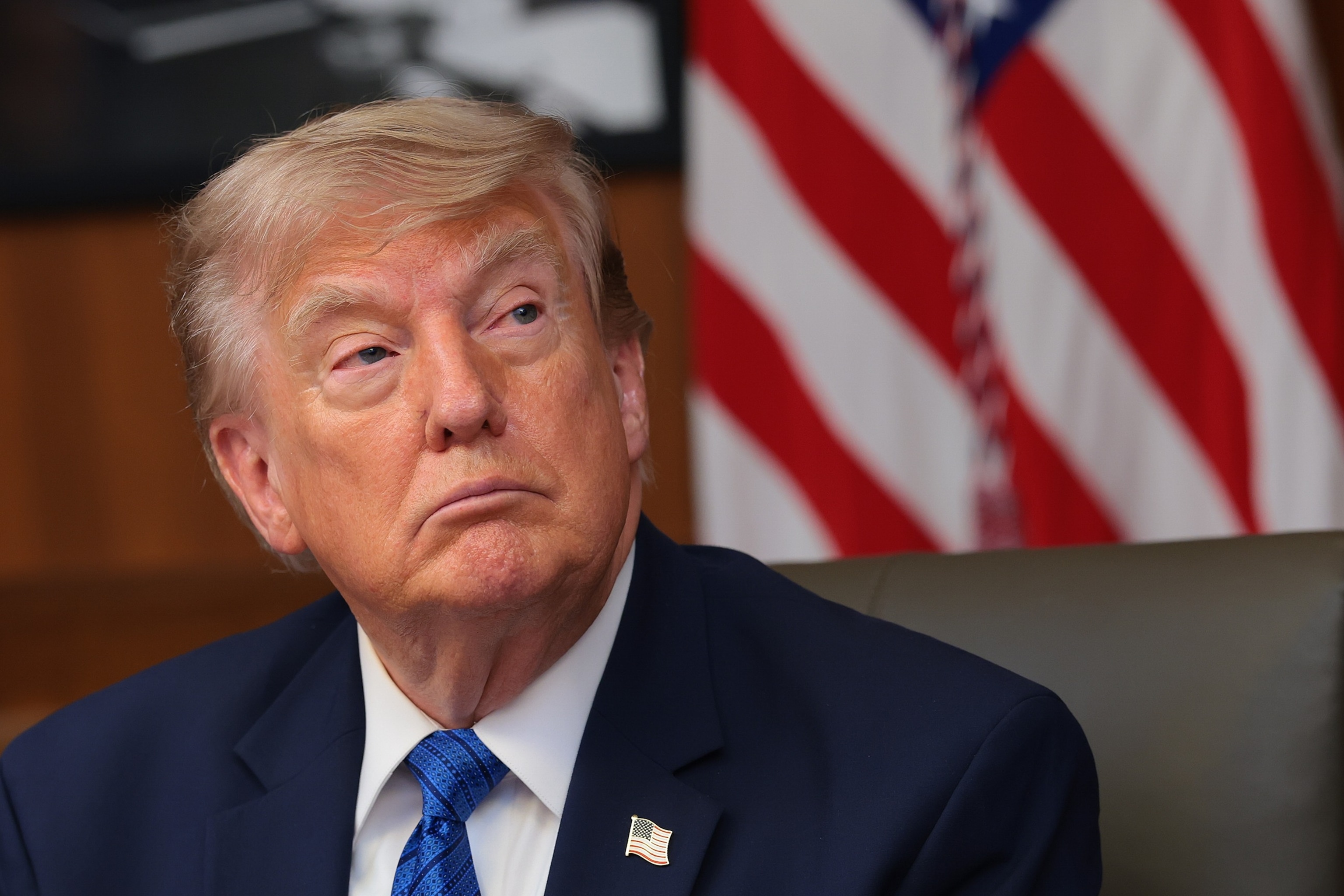 President Donald Trump listens to questions from reporters during a Cabinet meeting at Camp David, the presidential retreat, July 31, 2026 in Camp David, Maryland.Anna Moneymaker/Getty Images