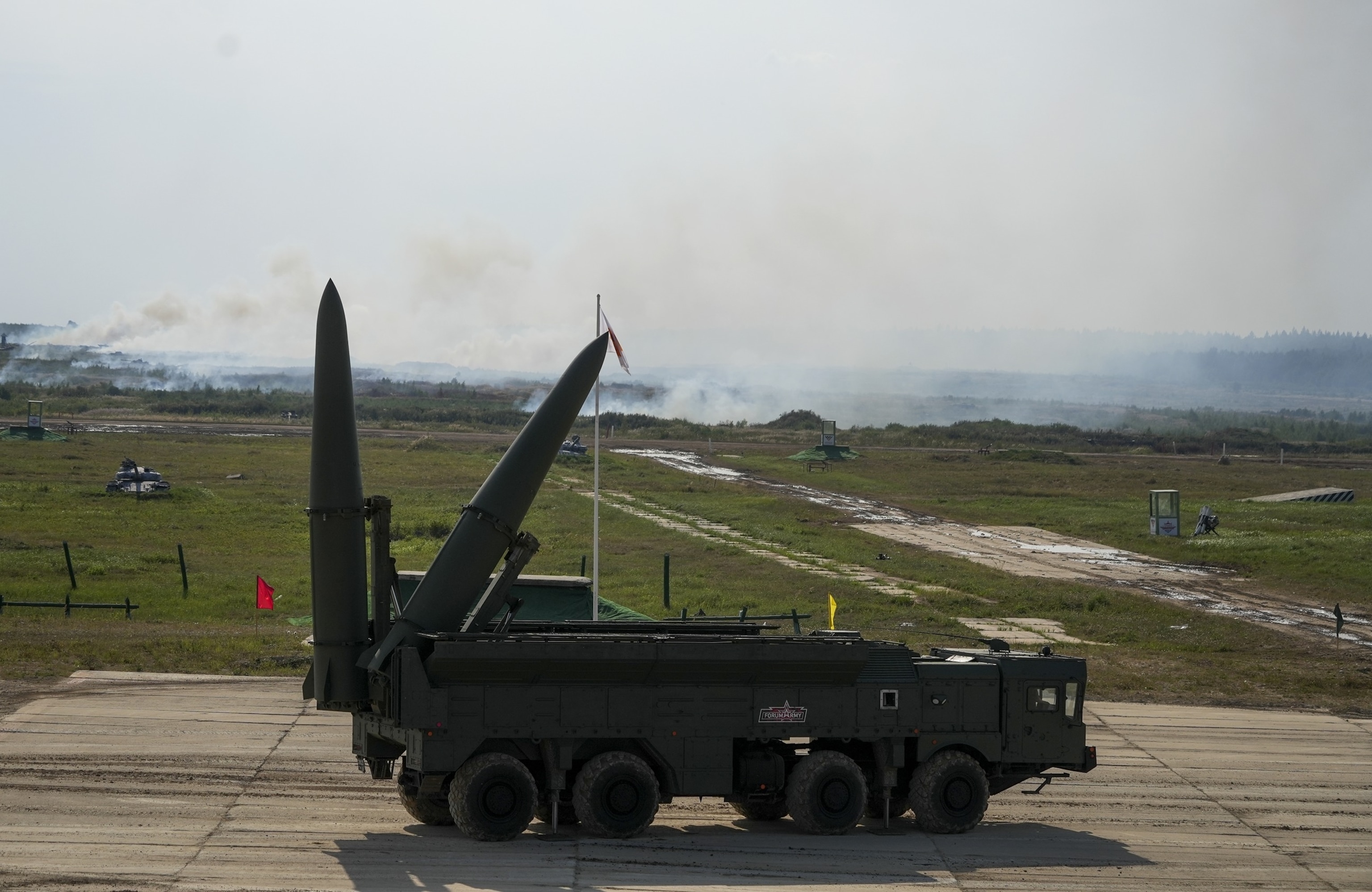 This file photo shows an Iskander-M missile launcher during the International Military-Technical Forum "Army 2022" at Kubinka military training ground in Moscow, Russia, on August 17, 2022.Anadolu Agency via Getty Images