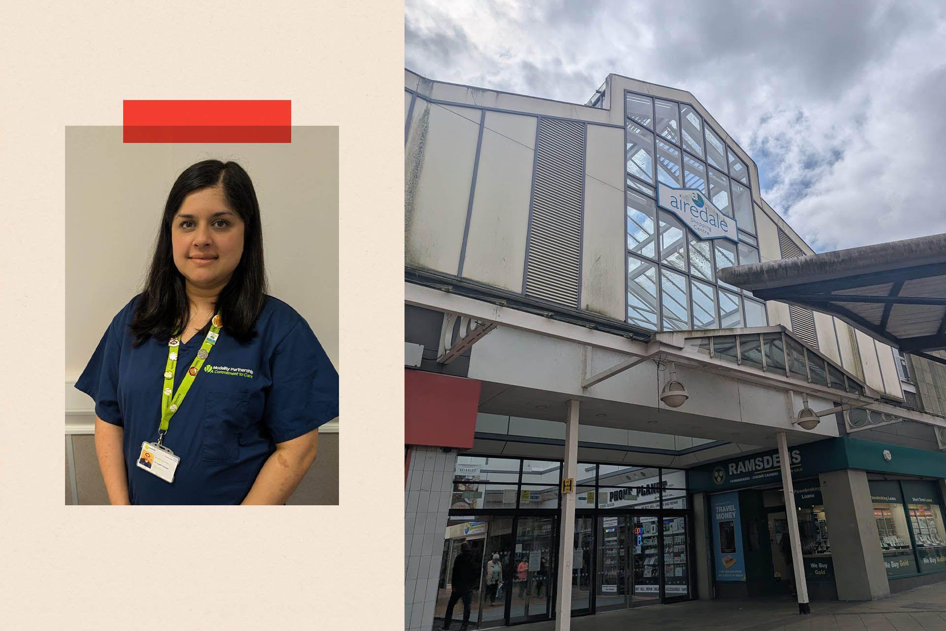Image caption,Dr Zoyah Hussain leads a walk-in vaccination clinic at the Airedale shopping centre, helping to boost the area's immunisation rates