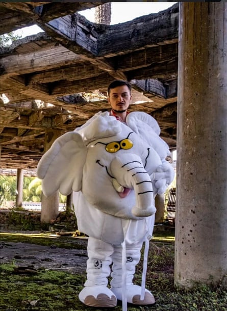 ‘It’s extremely hot inside it, but it still has to be done because I’ll go to places the state doesn’t go,’ Luis Carlos Rúa says of his costume.Photograph: Elefante Blanco