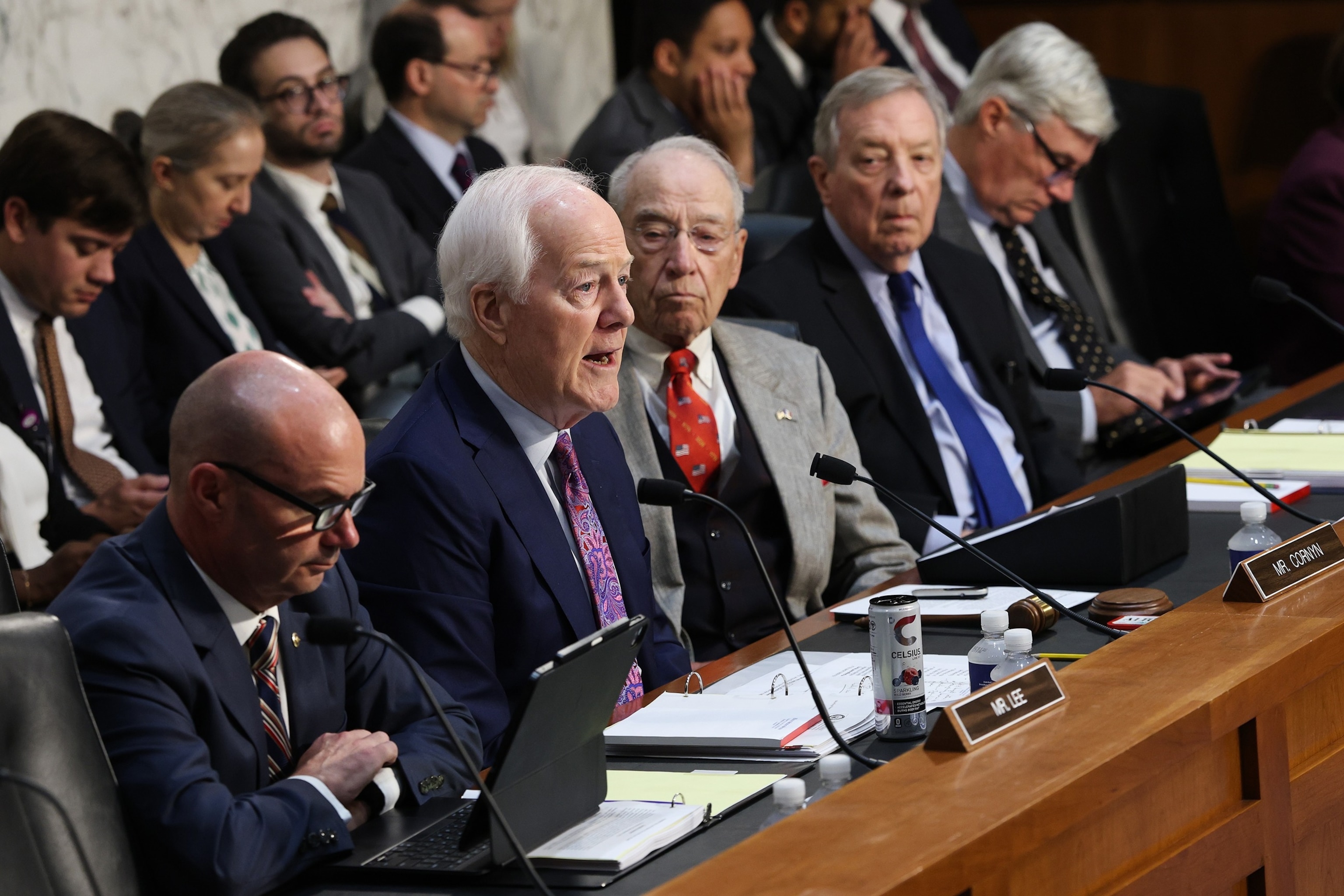 Sen. John Cornyn speaks as members of the Senate Judiciary Committee gather to vote on the nomination of Todd Blanche to be U.S. Attorney General on Capitol Hill, August 4, 2026 in Washington.Win McNamee/Getty Images
