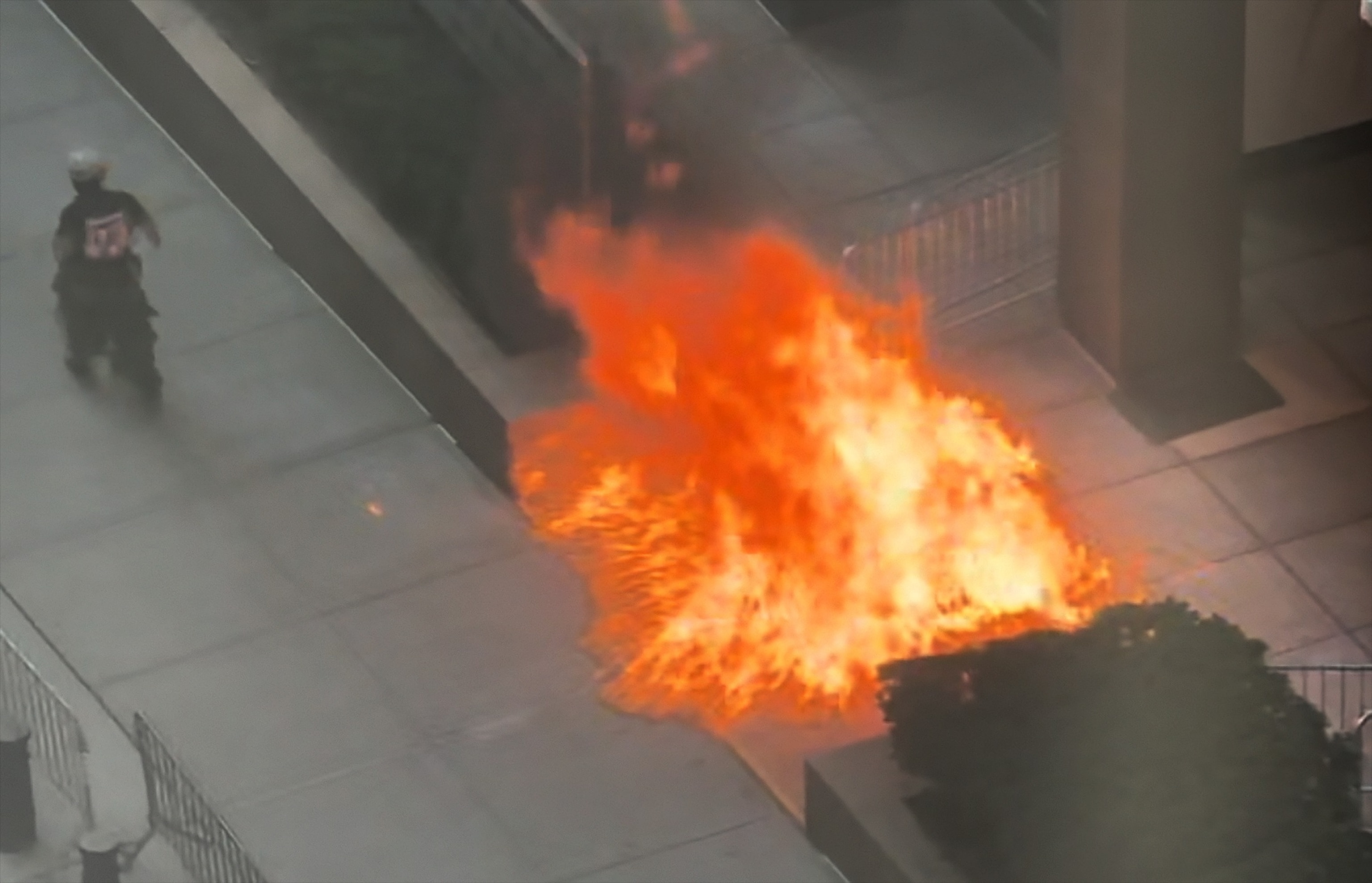 A man with a history of anti-Immigration and Customs Enforcement activity set off an "incendiary device" outside a federal building in Manhattan, officials said.Obtained by ABC News