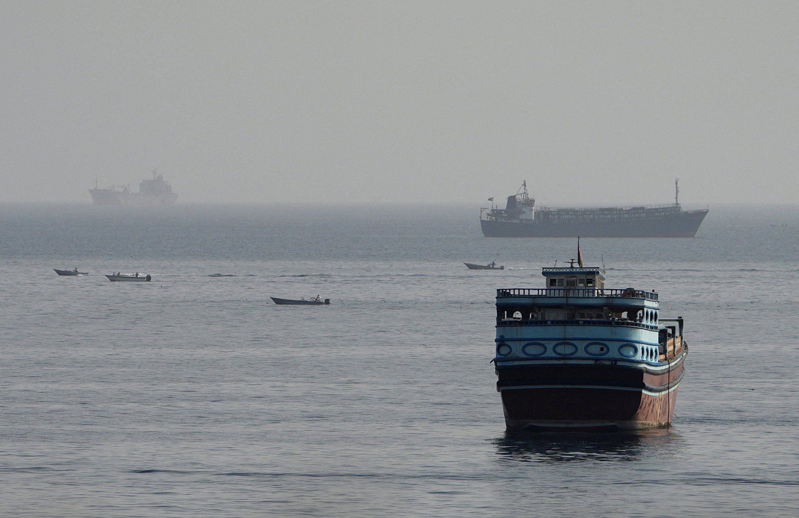 Vessels in the Strait of Hormuz, as seen from Musandam, Oman, August 3, 2026.Reuters