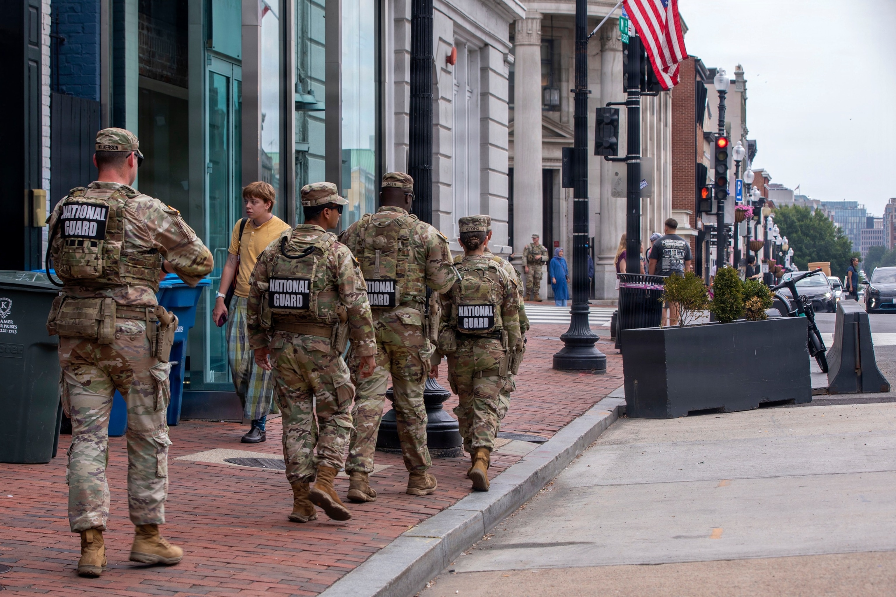 U.S. Army Soldiers with the Georgia National Guard, assigned to Joint Task Force District of Columbia, patrol areas around the heart of Georgetown in support of the DC Safe and Beautiful mission, July 20, 2026, in Washington, D.C. About 5,000 National Guard members are supporting the mission, providing critical assistance to the Metropolitan Police Department to help ensure the safety of residents, commuters, and visitors throughout the District.Sgt. Sherald Mcaulay/U.S. Army National Guard