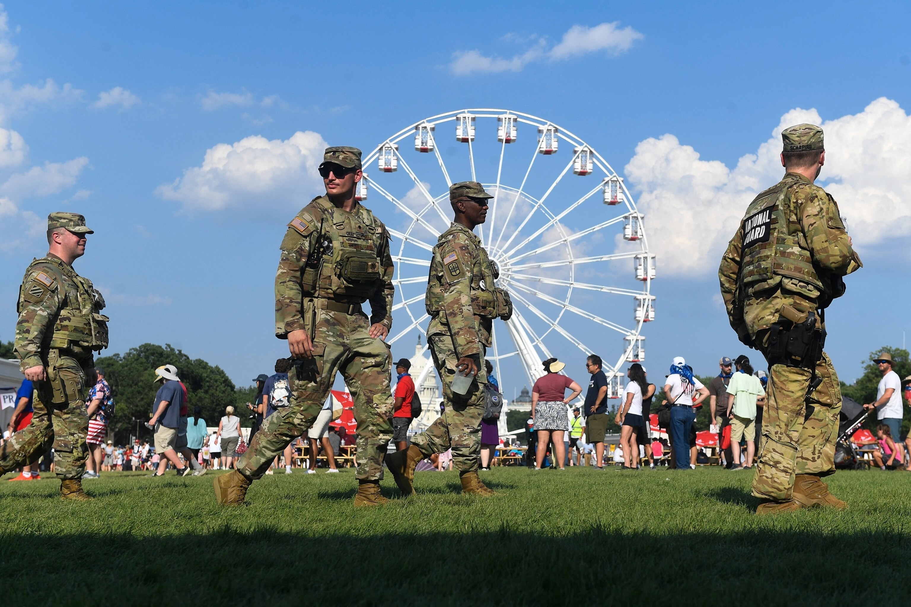 National Guard members walk through the Great American State Fair during the "Salute to America" Independence Day celebration on the National Mall in Washington, D.C., on July 4, 2026.Matthew Hatcher/AFP via Getty Images, FILE