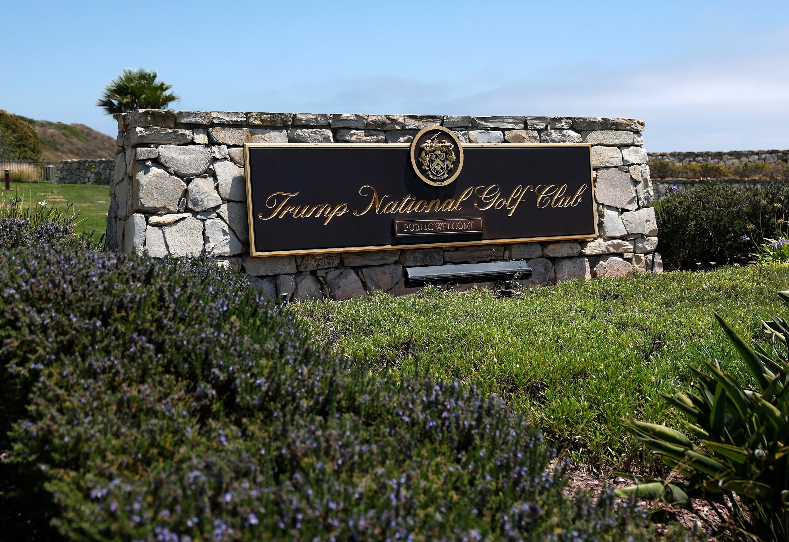 A sign is posted in front of the Trump National Golf Club Los Angeles on June 16, 2026, in Los Angeles.Justin Sullivan/Getty Images, FILE