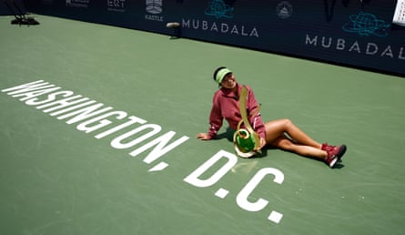 Alexandra Eala poses with her trophy after beating Jessica Pegula.Photograph: Will Oliver/EPA
