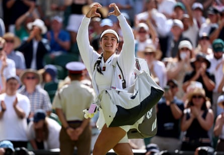 Alexandra Eala thanks her fans after losing the Women’s Singles fourth round match against Jasmine Paolini at the Wimbledon Championships in July.Photograph: Neil Hall/EPA