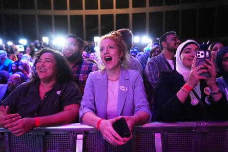 Attendees wait for election results during a primary election night event for Abdul El-Sayed in Detroit.Photograph: Julia Demaree Nikhinson/AP