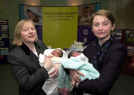 Yvette Cooper, right, in 2000, while public health minister, with the social security minister Angela Eagle.Photograph: PA Images/Alamy