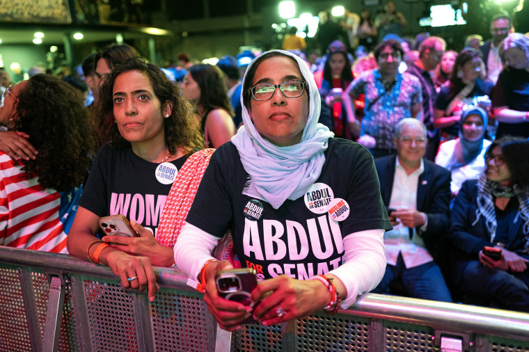 Guests attend an election-night rally hosted by Abdul El-Sayed at the Majestic Theatre in Detroit on Tuesday.Scott Olson / Getty Images