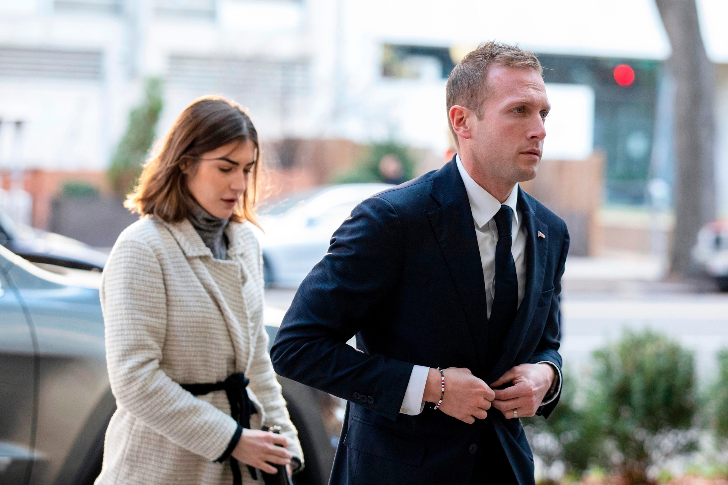Rep.-elect Max Miller, R-Ohio, arrives for new member orientation check-in and program registration with Emily Moreno in Washington, Nov. 13, 2022.Amanda Andrade-Rhoades/AP Photo