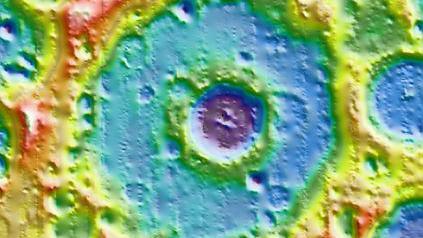 Image caption,The Einstein crater is over 180km (112 miles) wide, and is large enough to contain a smaller crater inside