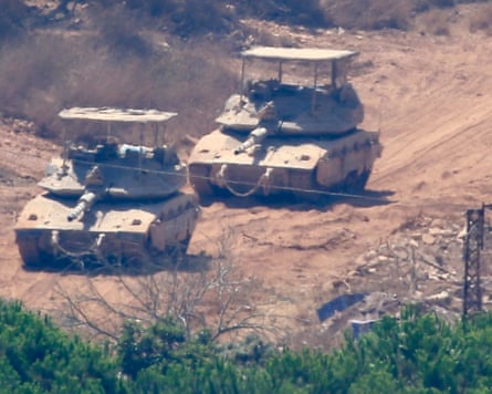 Israeli tanks in south Lebanon on Wednesday.Photograph: EPA