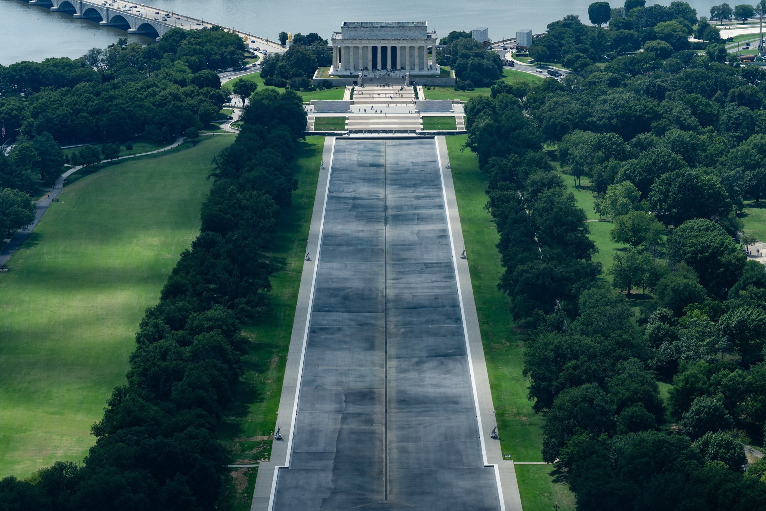 A view from the Washington Monument of the drained Lincoln Memorial Reflecting Pool in Washington, D.C., U.S., August 4, 2026.Eric Lee/Reuters