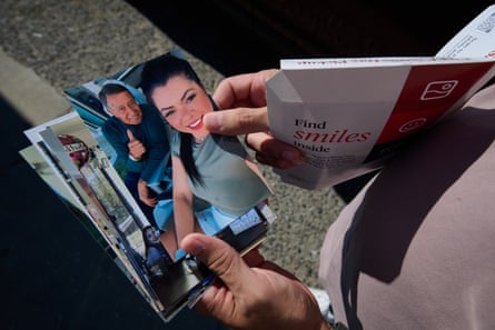 Army staff Sgt Alexis Jaramillo shows photos of his wife, Maisa Lopes Eliaser, a Brazilian national who is detained by ICE, near the South Louisiana ICE processing center where she is currently held, in Basile, Louisiana, on 2 August 2026.Photograph: Joseph Vidrine/AP