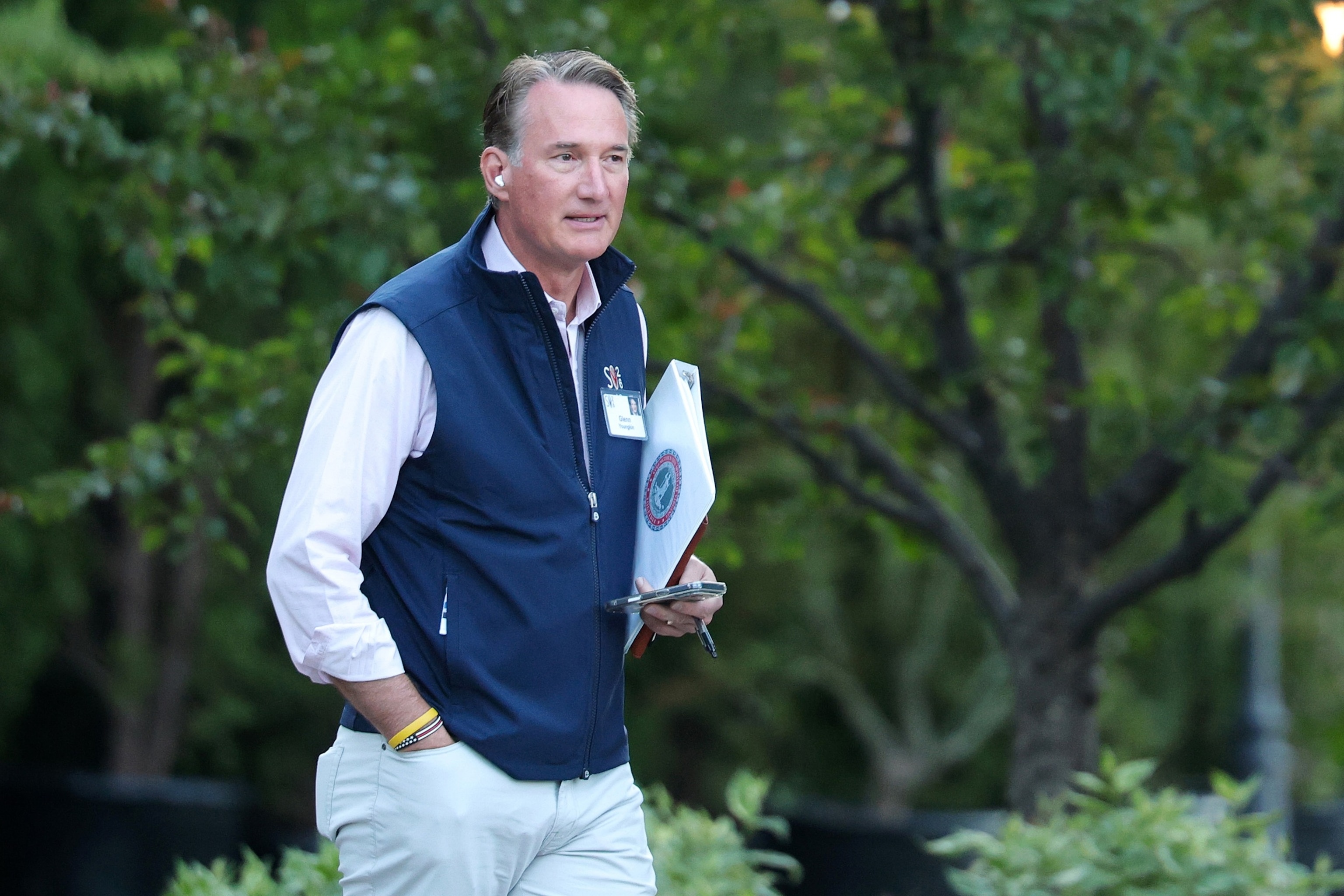 In this July 10, 2026, file photo, former Virginia Gov. Glenn Youngkin attends the Allen & Company Sun Valley Conference at the Sun Valley Lodge in Sun Valley, Idaho.Kevin Dietsch/Getty Images, FILE