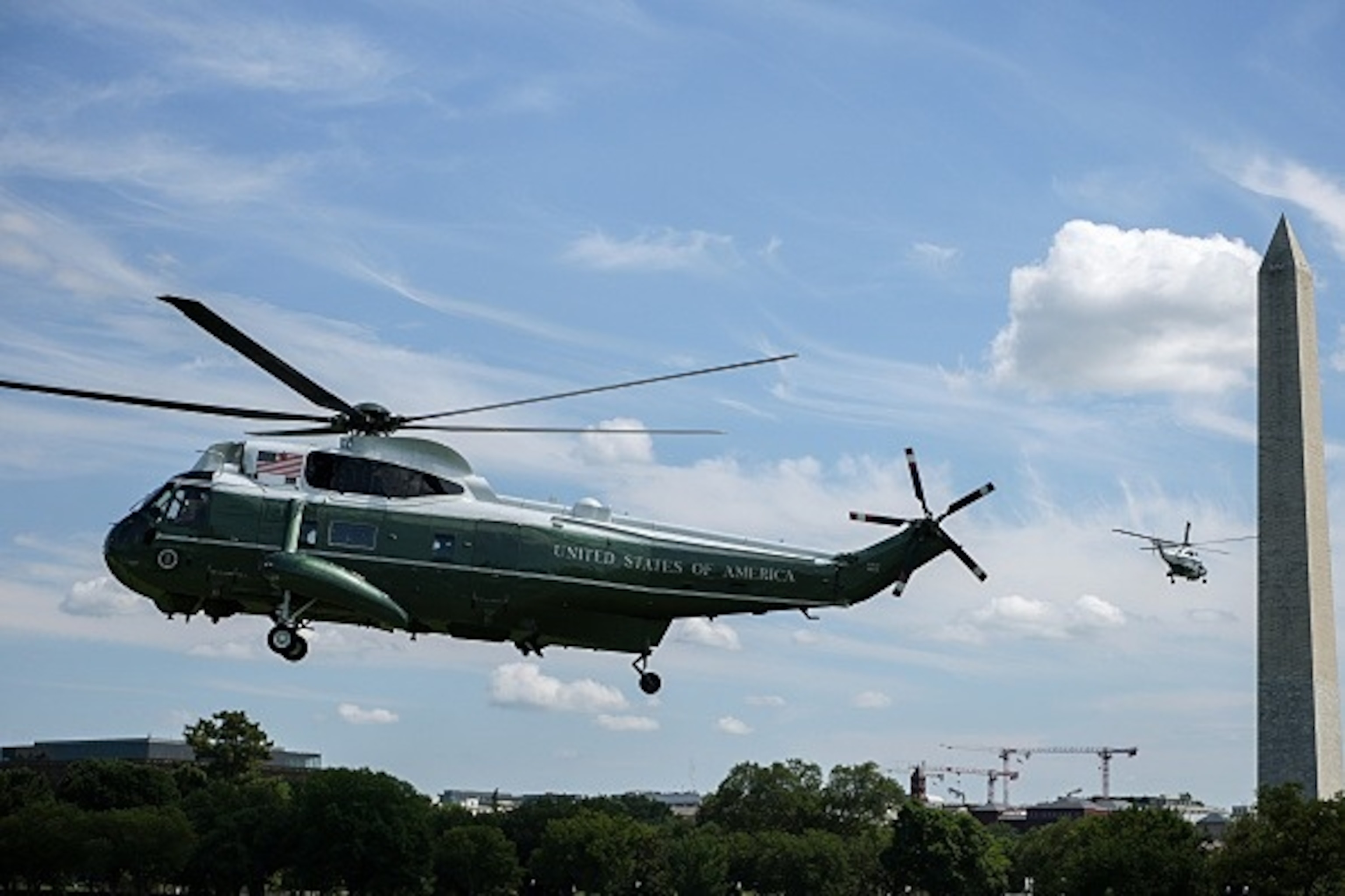 Marine One carrying President Donald Trump departs, August 4, 2026, from the Ellipse near the White House in Washington, D.C., en route to Joint Base Andrews.Alex Wong/Getty Images