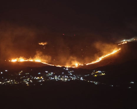 Forest fires sweep through the outskirts of the southern Lebanese village of Kfar Shouba as a result of Israeli shelling on Wednesday.Photograph: AFP/Getty Images