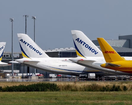 The airport is a Nato and German military logistics hub and the base for Ukraine’s Antonov Airlines in Europe.Photograph: Axel Schmidt/Reuters