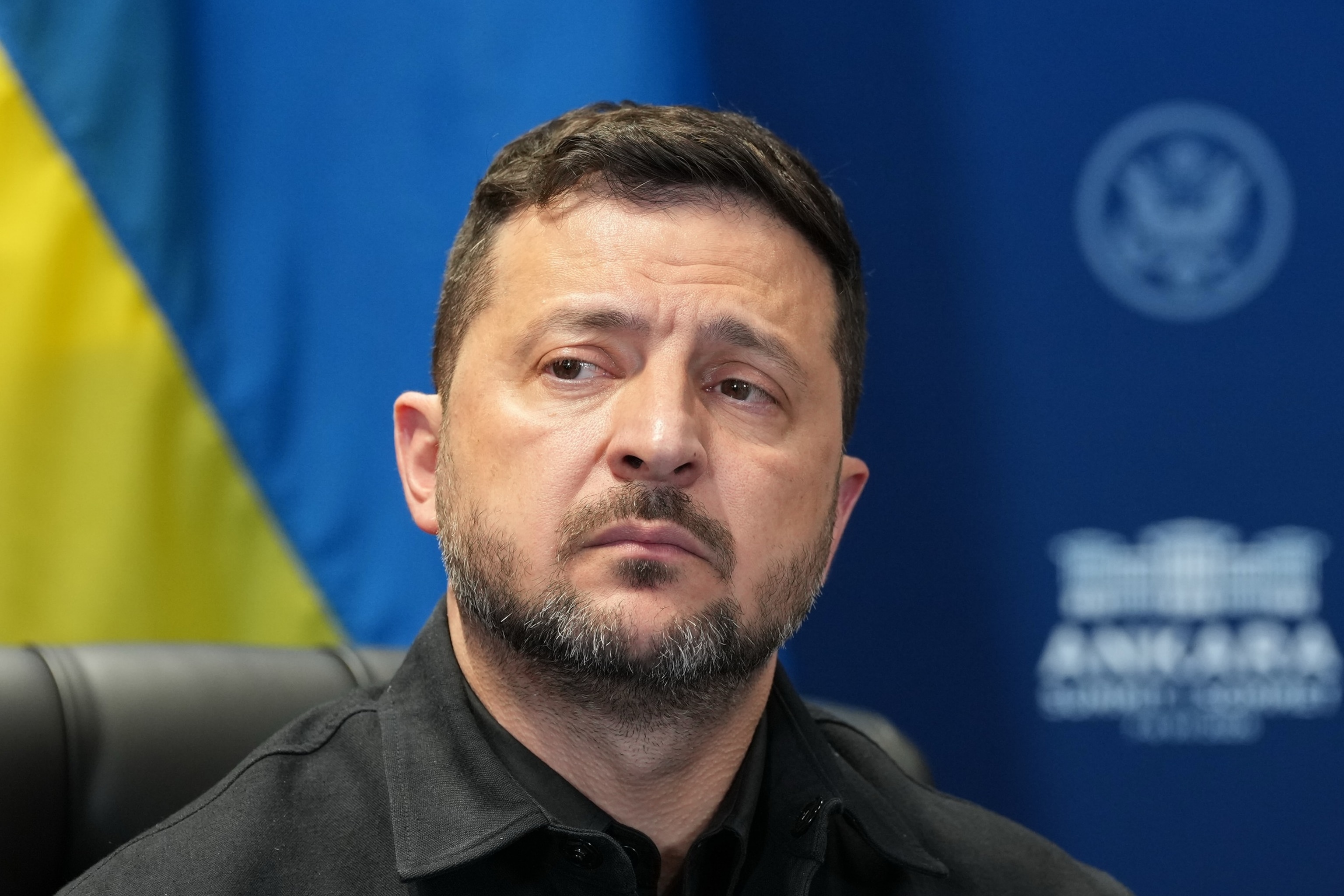 Ukraine's President Volodymyr Zelenskyy looks on during a meeting at the NATO summit in Ankara, Turkey, on July 8, 2026.Alex Brandon/AP Photo