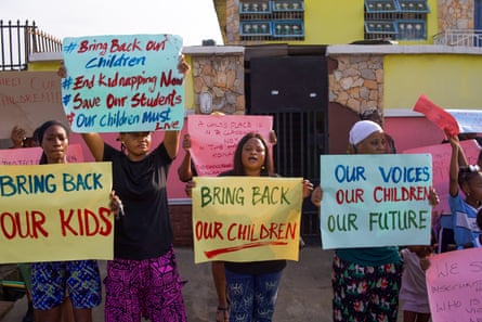 Teachers and students went to Lagos in June to call for the release of those abducted from a school in Oyo state. Security services freed at least 40 students and teachers in July.Photograph: Emmanuel Adegboye/EPA