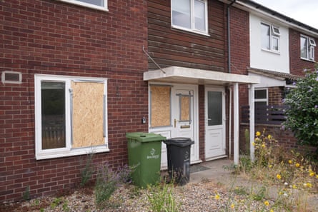 Damage caused to a house in Thetford where protesters allegedly tried to break into the homes of people believed to be asylum seekers.Photograph: Joe Giddens/PA