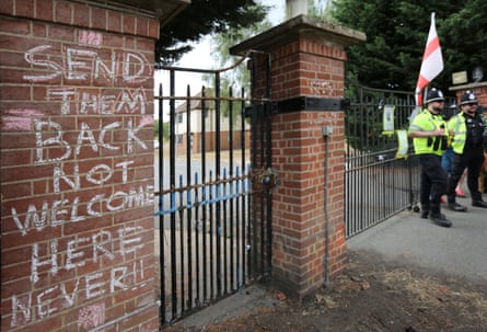 The arrests followed two nights of unrest in Thetford involving more than 100 people protesting against plans to house asylum seekers at the RAF Barnham site (pictured).Photograph: Martin Pope/Getty Images