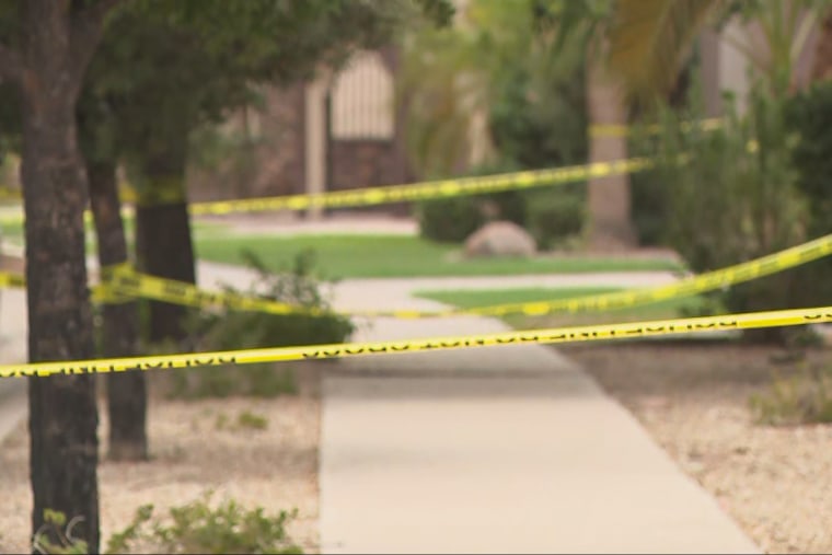 Area where two people were found dead in their backyard in Avondale, Ariz., on Thursday.