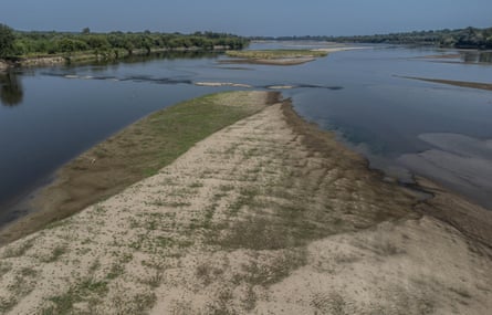 Low water levels in Poland’s Vistula River on Thursday.Photograph: Wojtek Jargiło/EPA